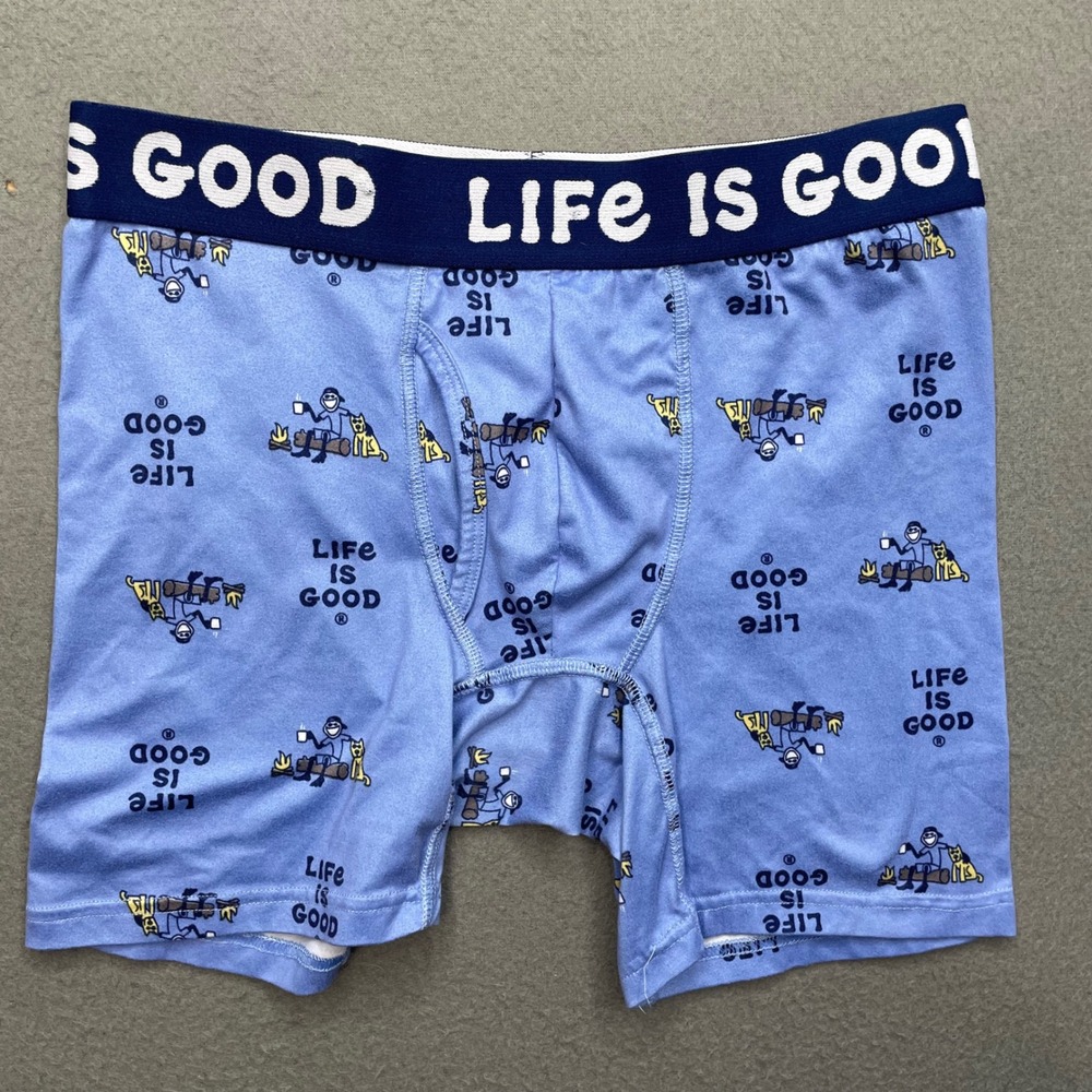 Life is Good Men Boxer Briefs Polyester Blend Small Camping Jake Rocket Blue
